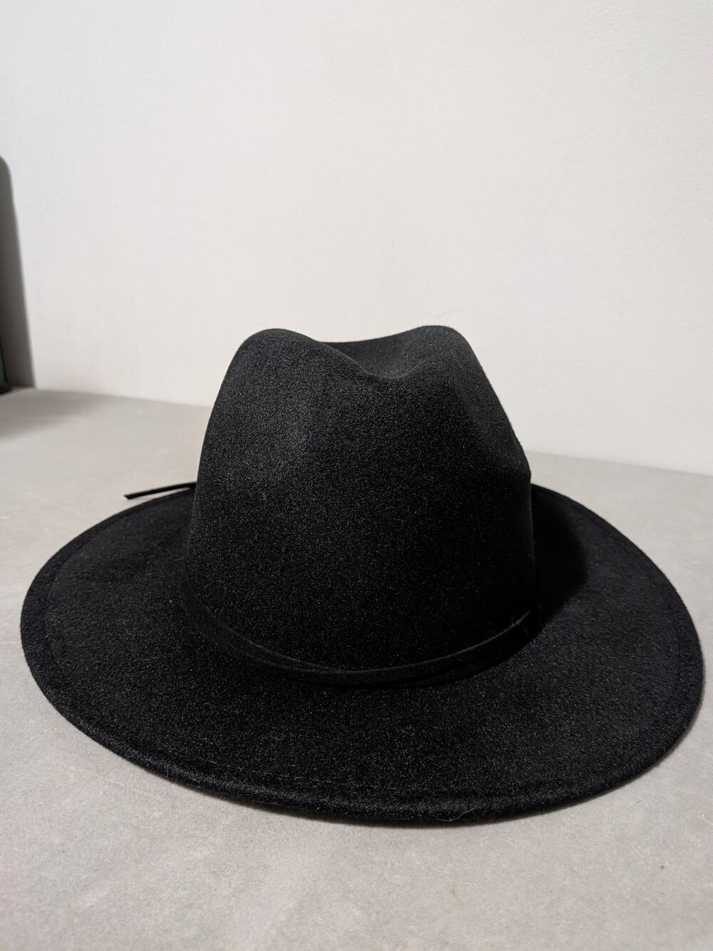 Classic Black Wide Brim Fedora Hat Felt Panama Rancher Boho Minimalist Cord Band